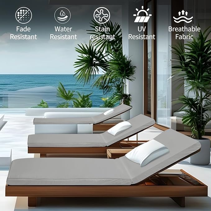 Outdoor Chaise Lounge Cushions for Patio, Lounge Chair Cushions, Waterproof - Image 2