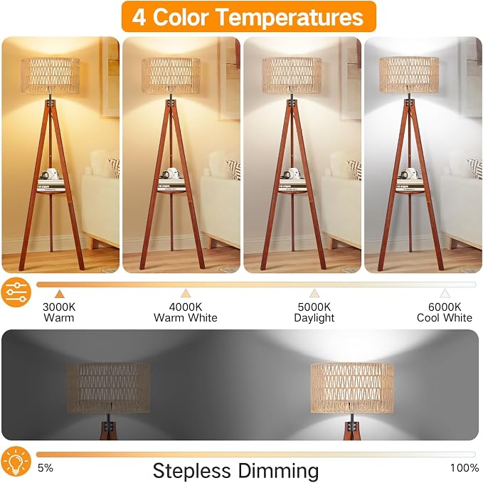 OUTON Boho Rattan Tripod Floor Lamp - Image 2