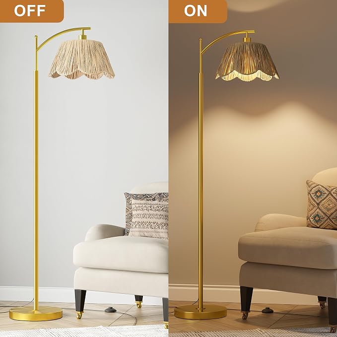 Oneach Arc Floor Lamp for Living Room, Rattan Boho Floor Lamp - Image 5