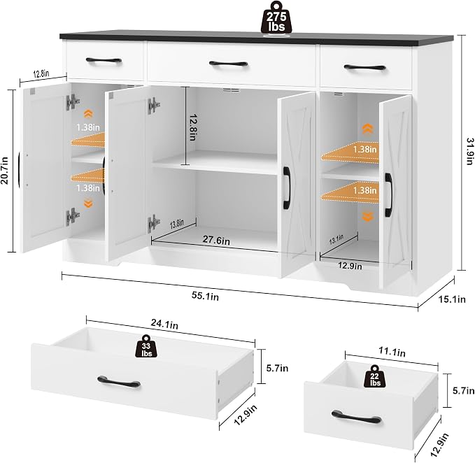 HOSTACK Buffet Sideboard Cabinet - Image 3