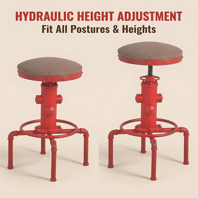 Topower Antique Vintage Industrial Barstool PU Leather Water Pipe Fire Hydrant - Image 4