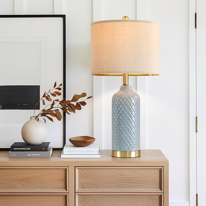 24.25" Table Lamp Modern Ceramic Blue Lamps by G-SAFAVA