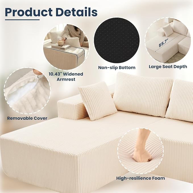 DUMOS 108” Modular Sectional Sofa, Cloud Sectional Couch - Image 3