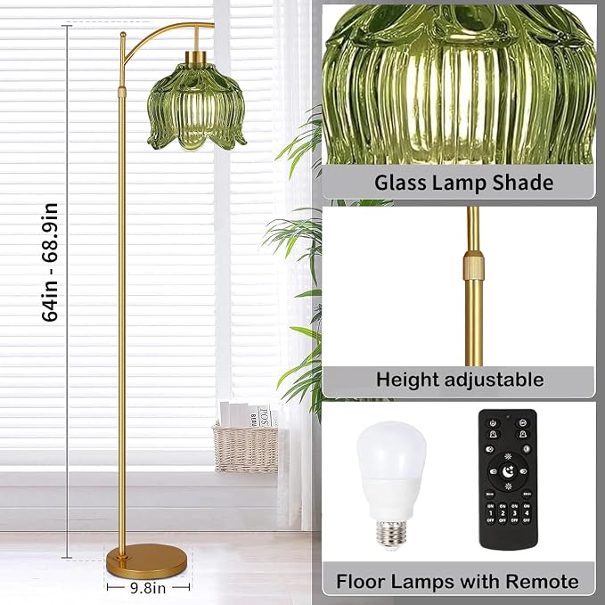 QIYIZM Glass Floor Lamp for Living Room, Mid Century Modern Brass Tall Lamp - Image 5
