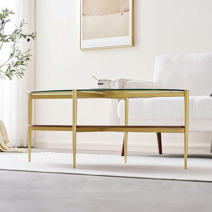 LumFurn Oval Glass Coffee Table, Mid-Century Modern Design, L43 x W22 x H17 inch - Image 4