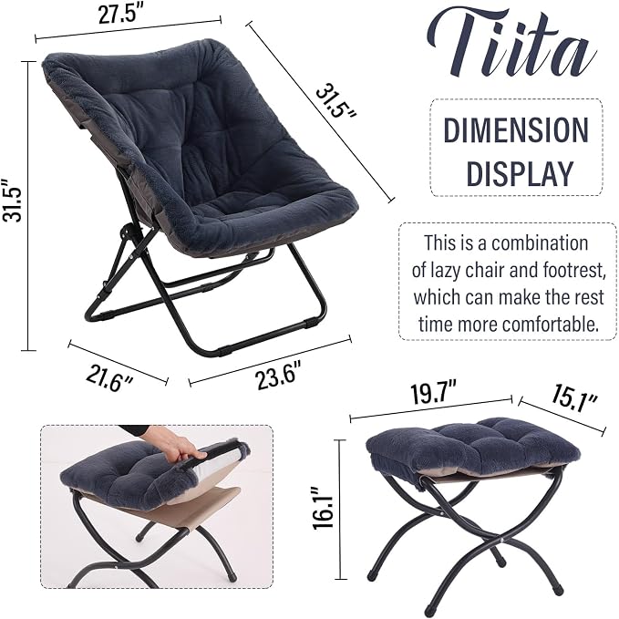 Tiita Folded Chair with Ottoman, Soft Faux Fur Oversized Folding Accent Chair - Image 3