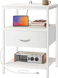 SUPERJARE Nightstand with Charging Station, 17.7 Inches Wider Side Table by SUPERJARE