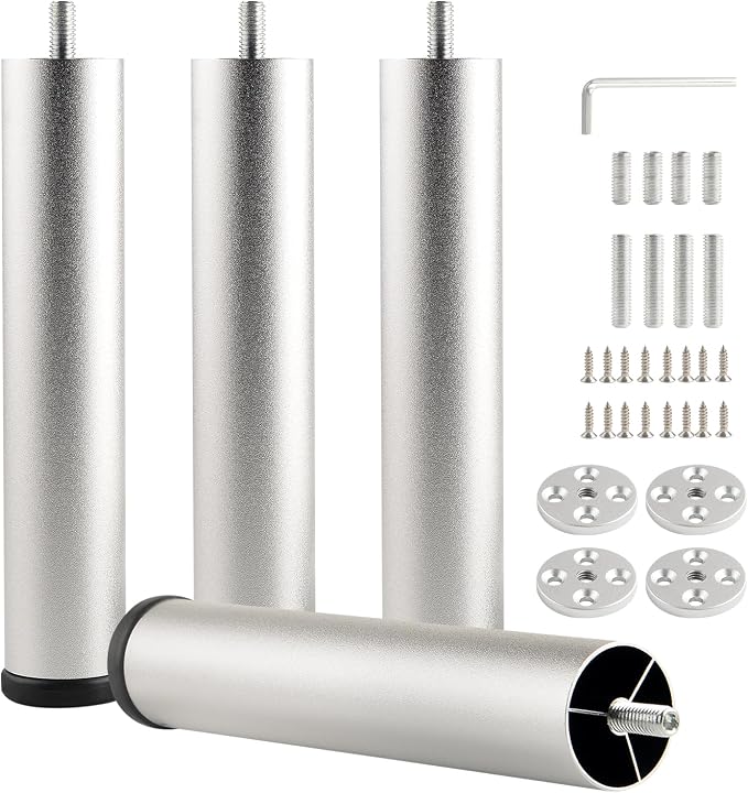 Adjustable Furniture Legs 8 Inch Silver Bed Support Legs Cylinder M8 Screw in by Unknown