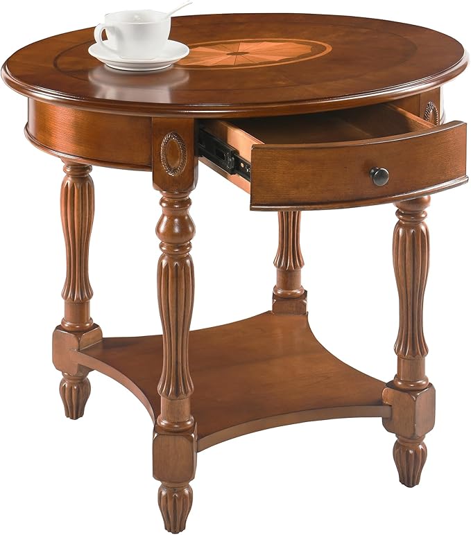Solid Wood Oval End Table with Drawer and Shelf - Image 6