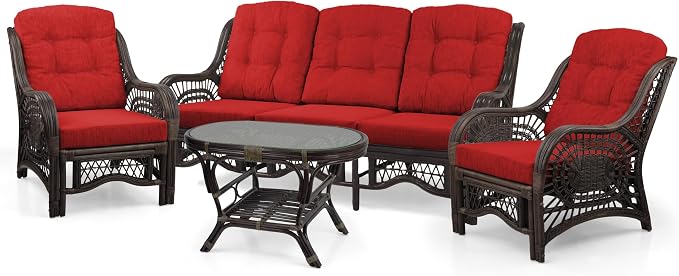 Malibu Lounge Set of 4: 2 Natural Rattan Wicker Chairs, Three-Seater Sofa - Image 2