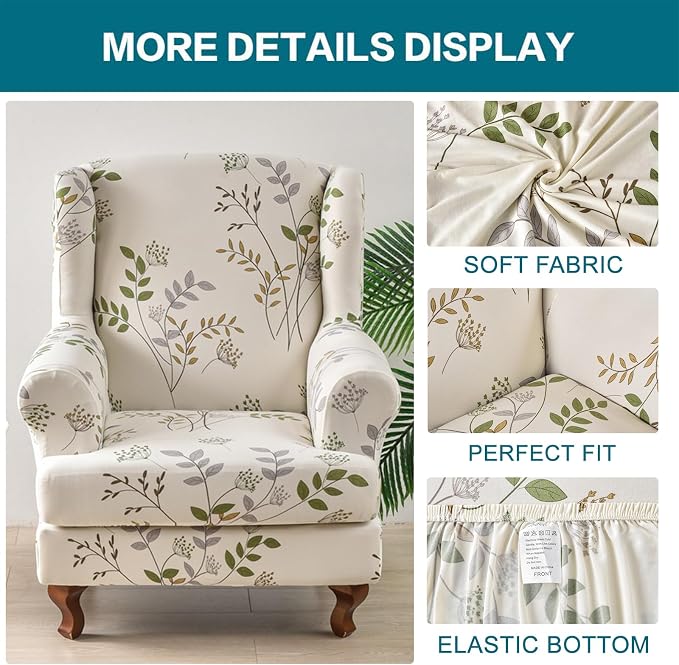 KRFOONN Wingback Chair Covers Slipcovers 2 Piece Stretch Wing Chair Covers - Image 2