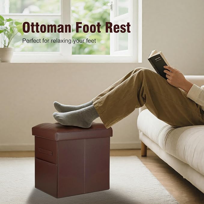 Ottoman with Storage, Folding Foot Rest Stool with Thicker Foam Padded Seat. - Image 3
