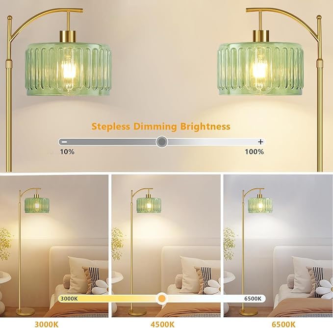 QIYIZM Glass Floor Lamp for Living Room, Mid Century Modern Brass Tall Lamp - Image 2