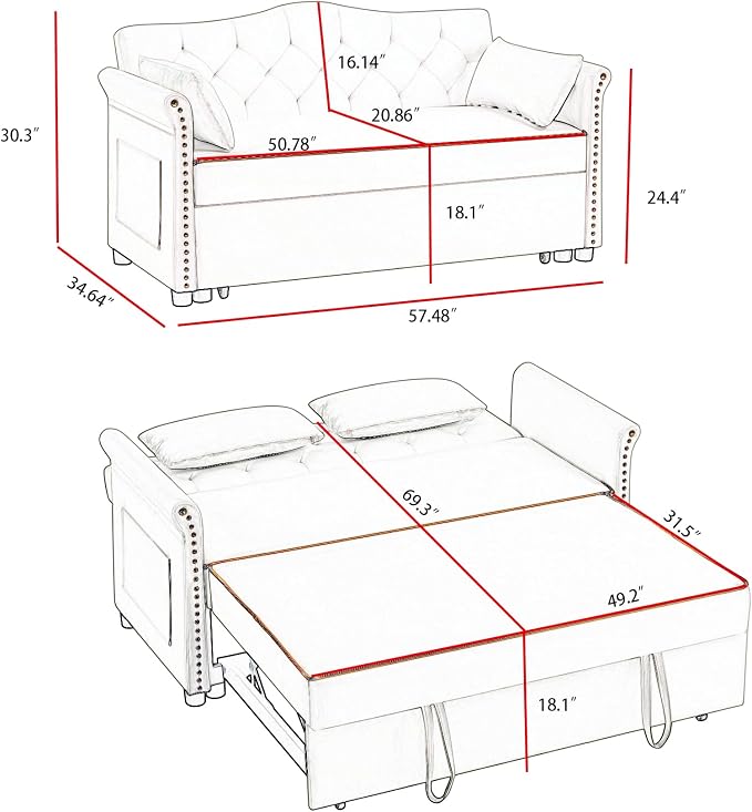 Auvsoce 57'' Convertible Sleeper Sofa Bed - Image 2