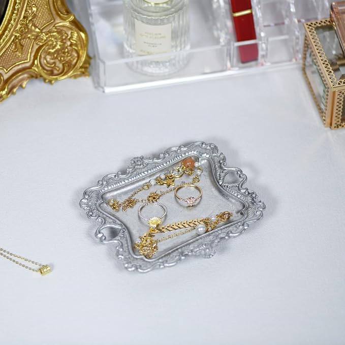 Funly mee Antique Trinket Dish Vintage Metal Jewelry Tray, Ring Holder - Image 3