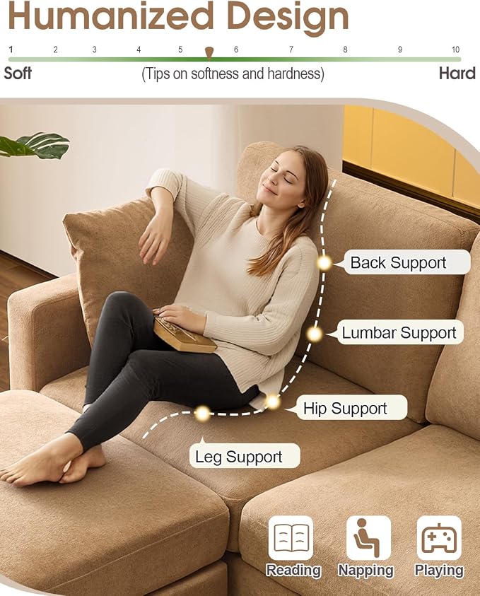 Karl home 99.6" Sectional Sofa, U-Shaped Chenille Upholstered Couch - Image 7