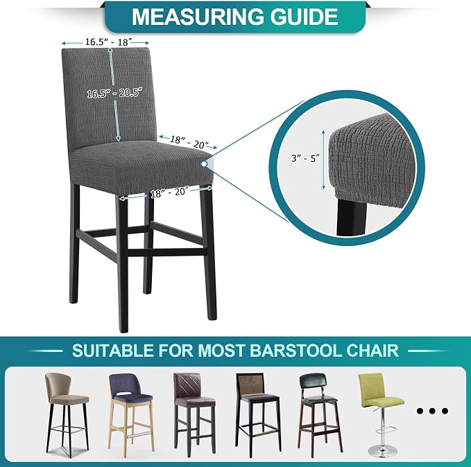 Turquoize 100% Waterproof Bar Stool Cover Stretch Washable Barstool Seat Covers - Image 5