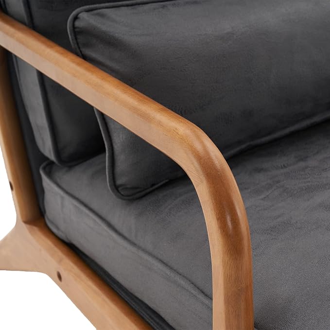 Bonnlo Microfiber Dark Grey Mid Century Modern Accent Chair, Soild Wood Padding - Image 9