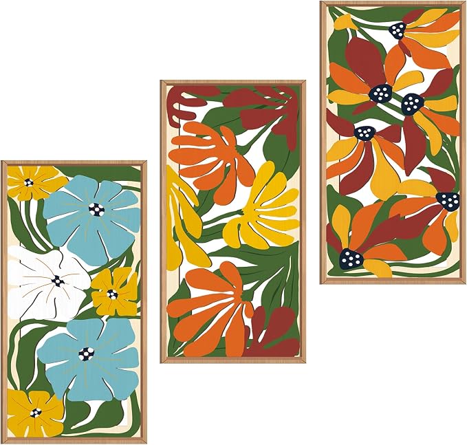 IARTTOP Boho Floral Wood Wall Art Framed 8x16 Inch Set of 3 Minimalist by IARTTOP