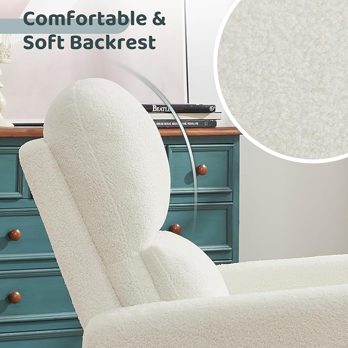 Swivel Rocker Recliner, Oversized Boucle Glider Recliner Nursery, Manual Swivel - Image 5