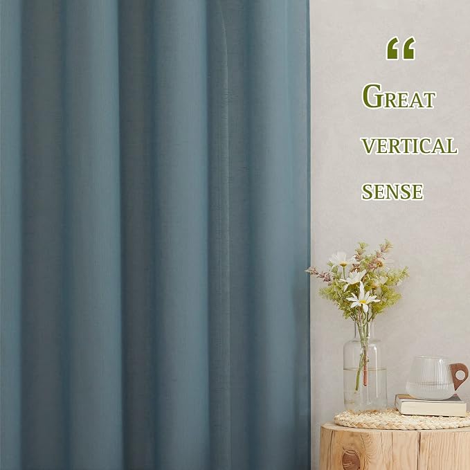 NICETOWN Linen Smoke Blue Curtains 72 inch Length 2 Panels, Grommet Semi Sheer - Image 3