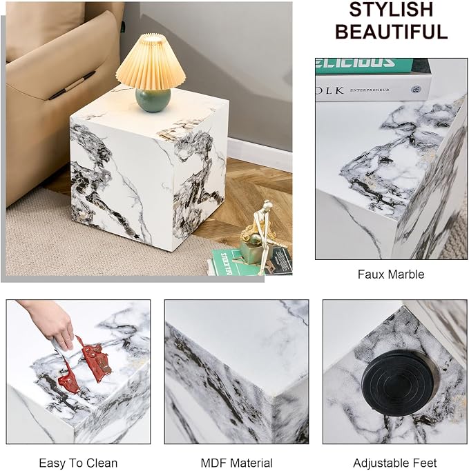 Side Table, End Table with White Marble Grain, Modern Beside Sofa Couch Tables - Image 6