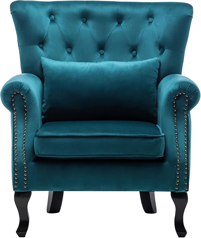 Mid Century Accent Chair Modern Button Tufted Armchair Wingback Club Chair by DMFurniture