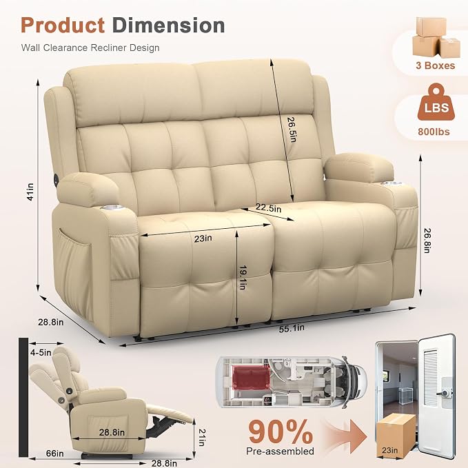 Home Theater Seating Loveseat Recliner Sofa, Wall-Hugger Reclining Couch - Image 2