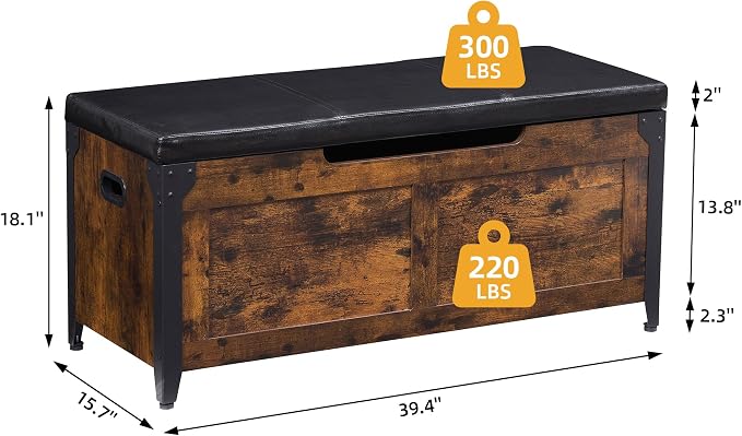 IDEALHOUSE Storage Bench, 39.4" Retro Wooden Storage Chest - Image 3