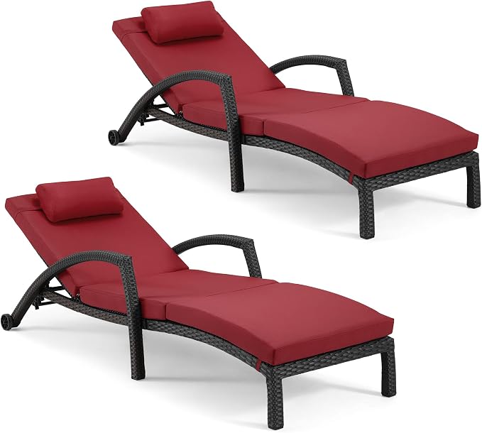HOMREST Chaise Lounge Chairs Set of 2, PE Rattan Wicker Patio Lounge Chair - Image 3