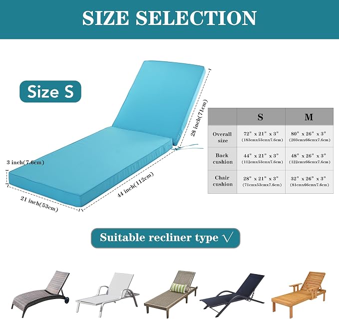 Outdoor Chaise Lounge Cushion Set of 2, Fadesafe Water-Repellent Lounge Deck - Image 5