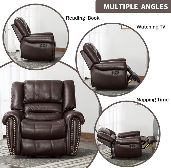 CANMOV Leather Recliner Chair Set of 2, Classic and Traditional Manual Recliner - Image 5
