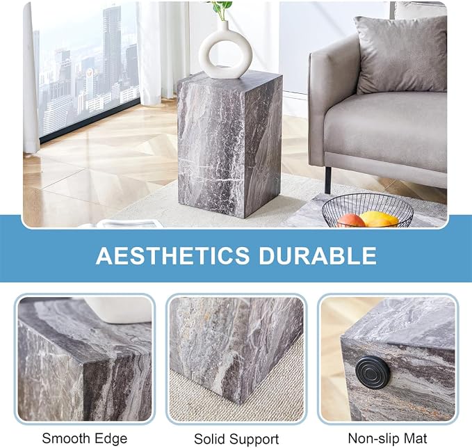 End Table Living Room Table, Faux Marble Sofa Couch Side Table, Bedside - Image 4