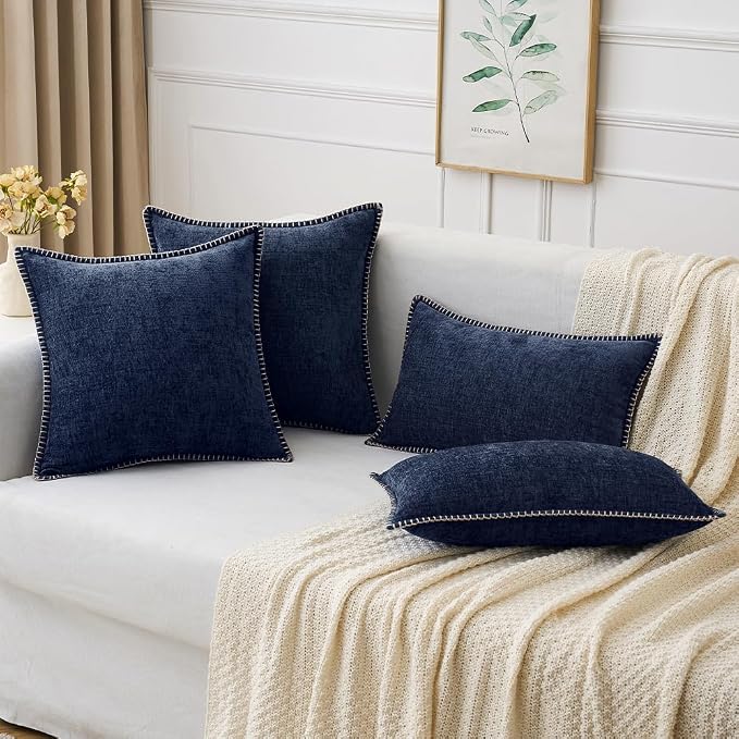 MIULEE Pack of 2 Couch Throw Pillow Covers 16x16 Inch Navy Blue Farmhouse - Image 5