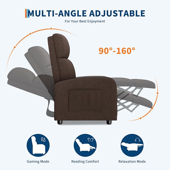GarveeHome Linen Fabric Manual Recliner Chair, - Image 4