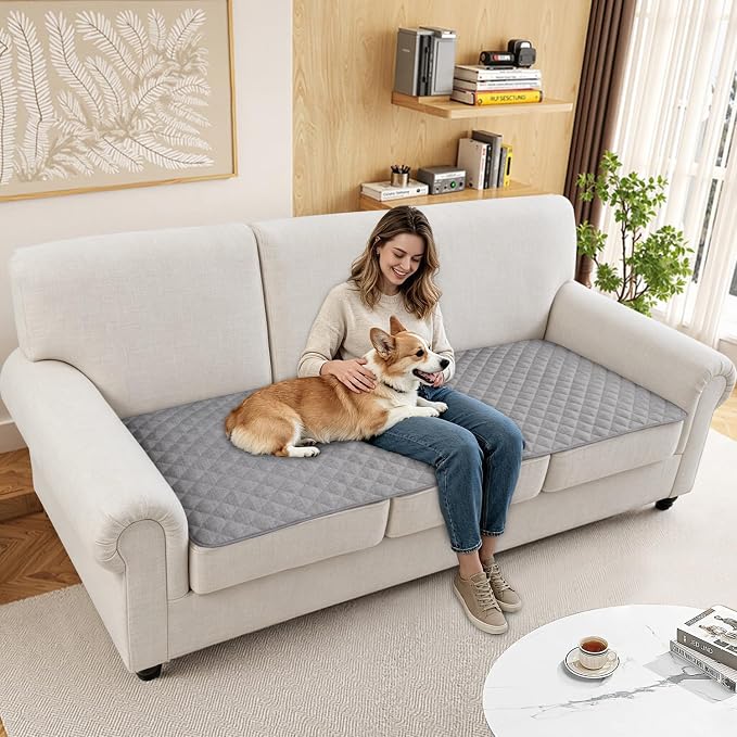Dog Couch Cover for Sofa 100% Waterproof Faux Linen Sofa Covers for 3 Cushion - Image 2