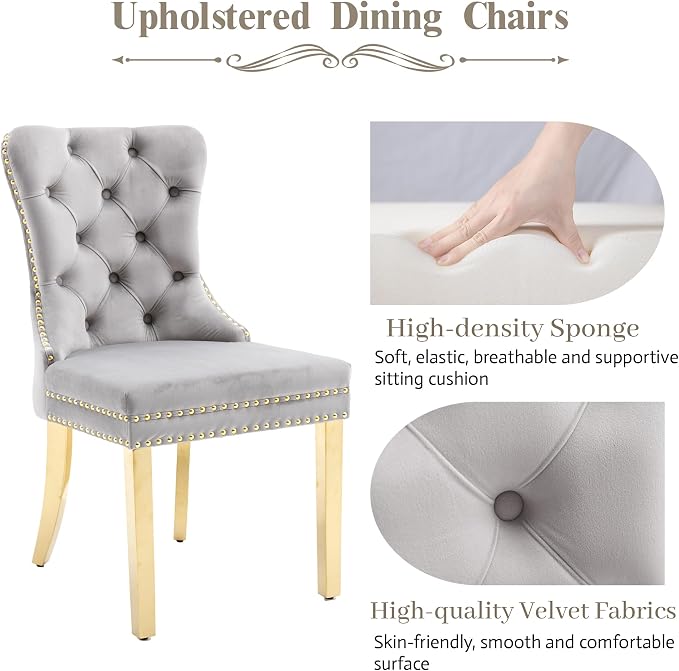KCC Velvet Dining Chairs Set of 4, Upholstered High-end Tufted Dining Chair - Image 4