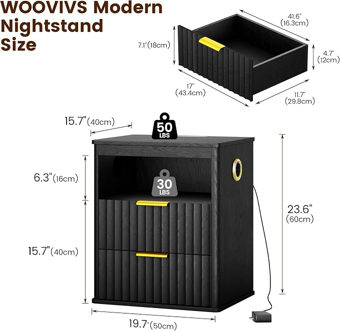 WOOVIVS Modern NightStand with Smart Human Sensor Lights, Bedside Table - Image 2
