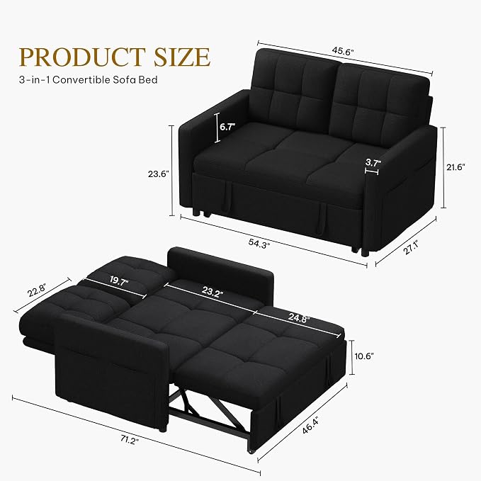 DWVO 55" Convertible Sofa Bed, 3-in-1 Sleeper Sofa - Image 2