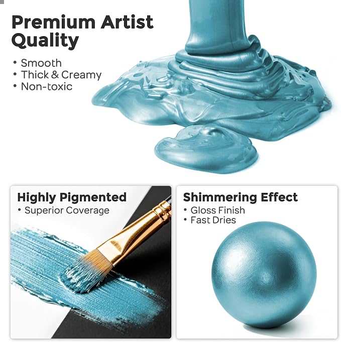 Nicpro Metallic Ice Blue Acrylic Paint, 8.45oz/250ml Large Pearlescent Acrylic - Image 2