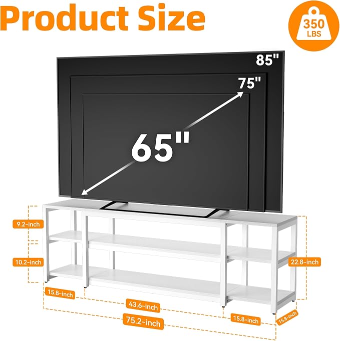 Aquzee White TV Stand for up to 85inch, Entertainment Center for 70 75 80 85" TV - Image 3