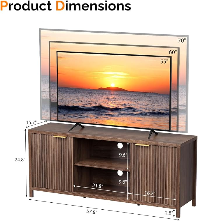 VINGLI 57.8" Fluted TV Stand for TVs up to 70 Inch, Mid-Century Modern - Image 5