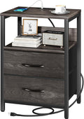 Yoobure Nightstand with Charging Station, Small Night Stand with Fabric Drawers by Yoobure