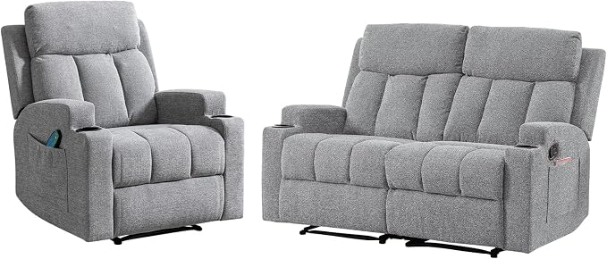 CANMOV Manual Recliner Sofa Set, Fabric Recliner Living Room Furniture Sets - Image 8