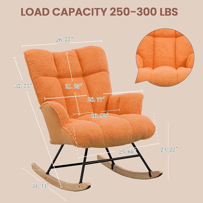 SAETSFEG Rocking Chair Nursery Teddy Upholstered Glider Rocker Rocking Accent - Image 2