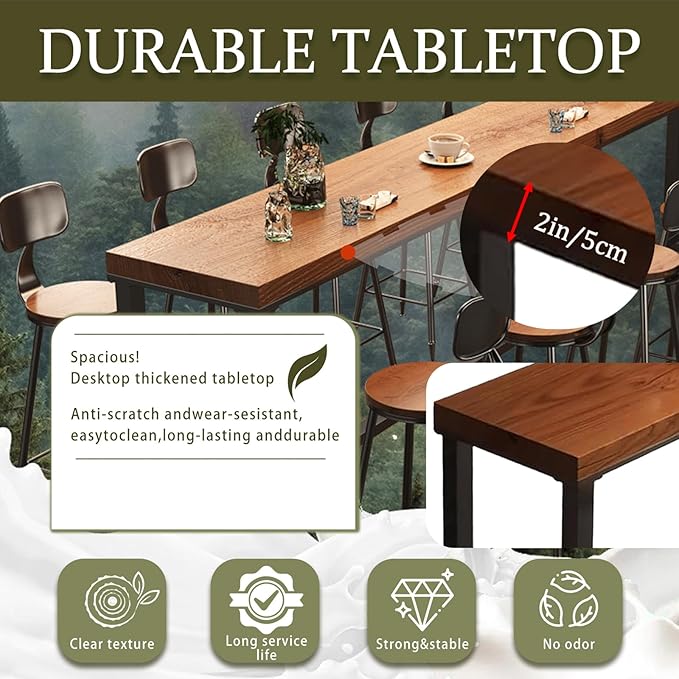 Bar Height Table Long Bar Table Solid Wood Farmhouse Bar Table Industrial Long - Image 4