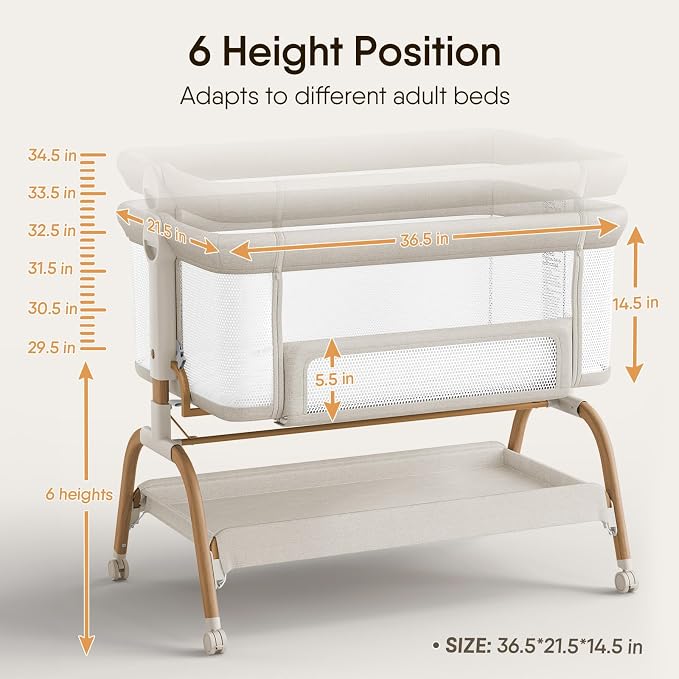 Baby Bassinet Bedside Crib, 3-in-1 Baby Bassinet Bedside Sleeper - Image 6