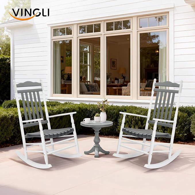 VINGLI Wooden Rocking Chair Outdoor, Patio Rockers - Image 2