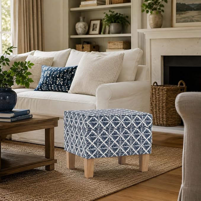 HomePop Home Decor |Upholstered Modern Rectangular Storage Ottoman | Hinged Lid - Image 4