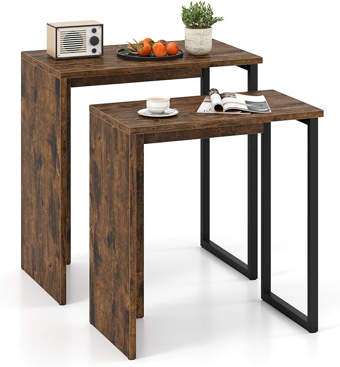Giantex Nesting Coffee Table Set of 2, Rectangular Stackable Side Tables - Image 9
